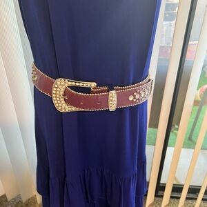 Red Leather Belt with Gold Buckle and Studs